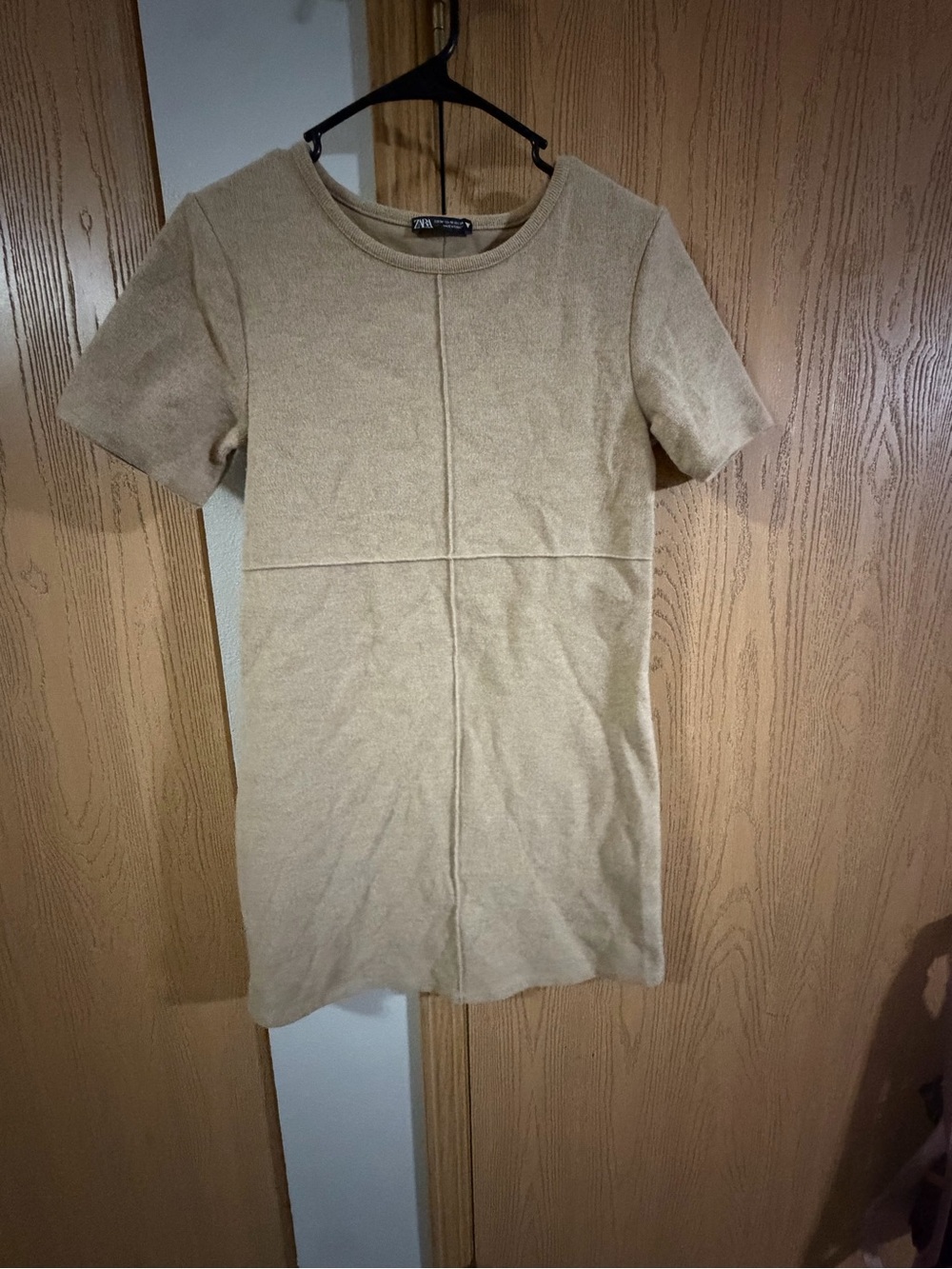 Zara Camel Short-Sleeve Mini Shift Dress